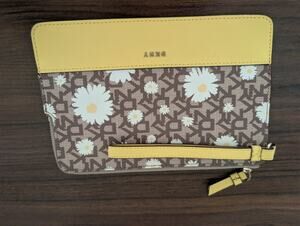 DKNY Logo Wristlet Pouch Clutch Bag Yellow Daisies